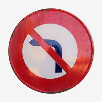 Enamelled plate Vintage panel "no turning left"