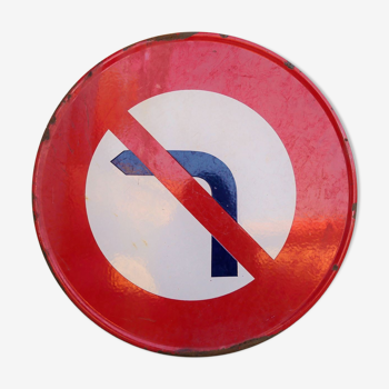 Plaque émaillée panneau vintage « interdiction de tourner à gauche »