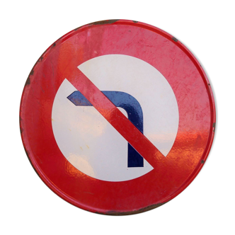 Enamelled plate Vintage panel "no turning left"