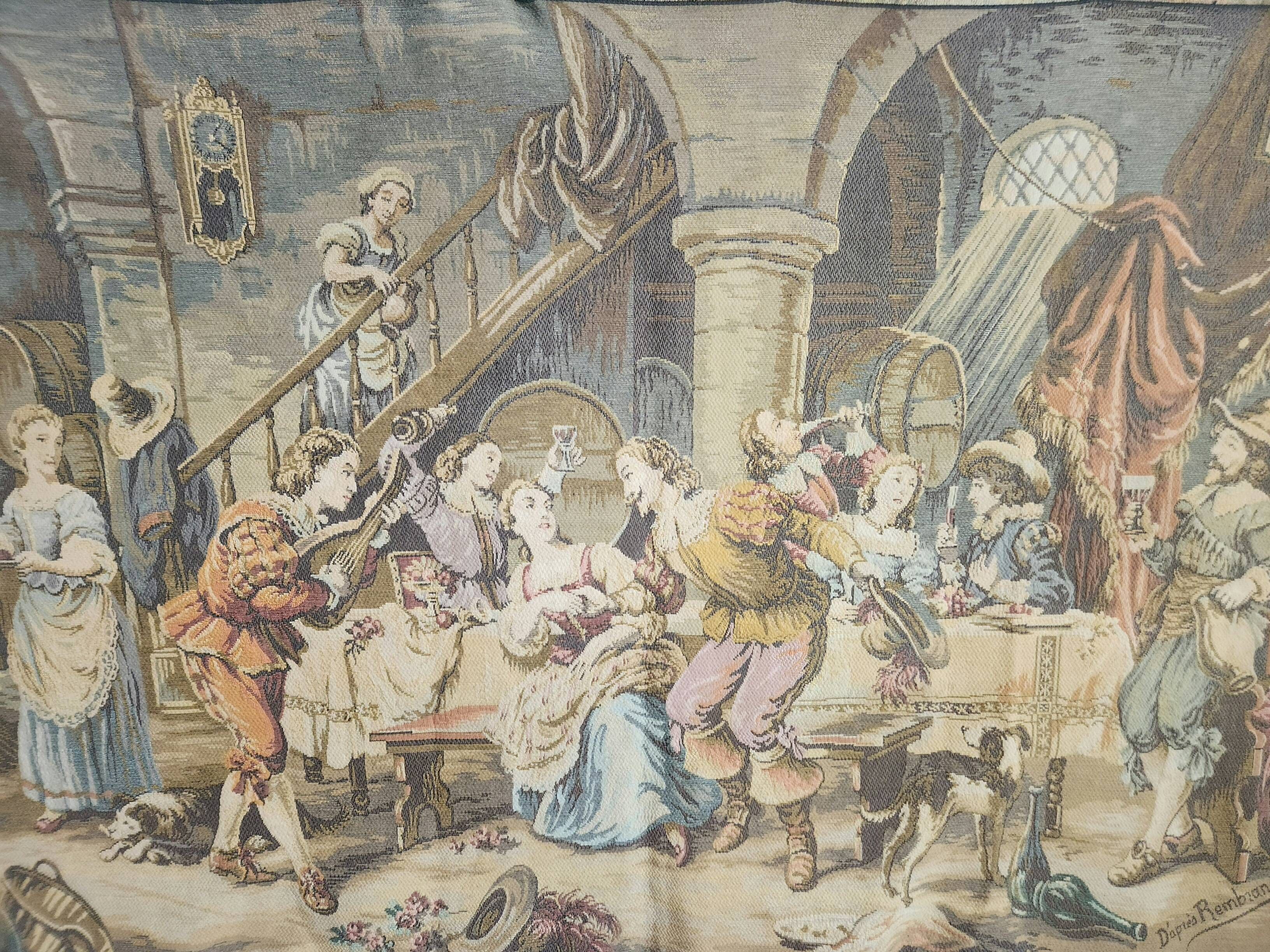 French wall tapestry Gobelin Tapestry "Jolly Men" "After Rembrandt"