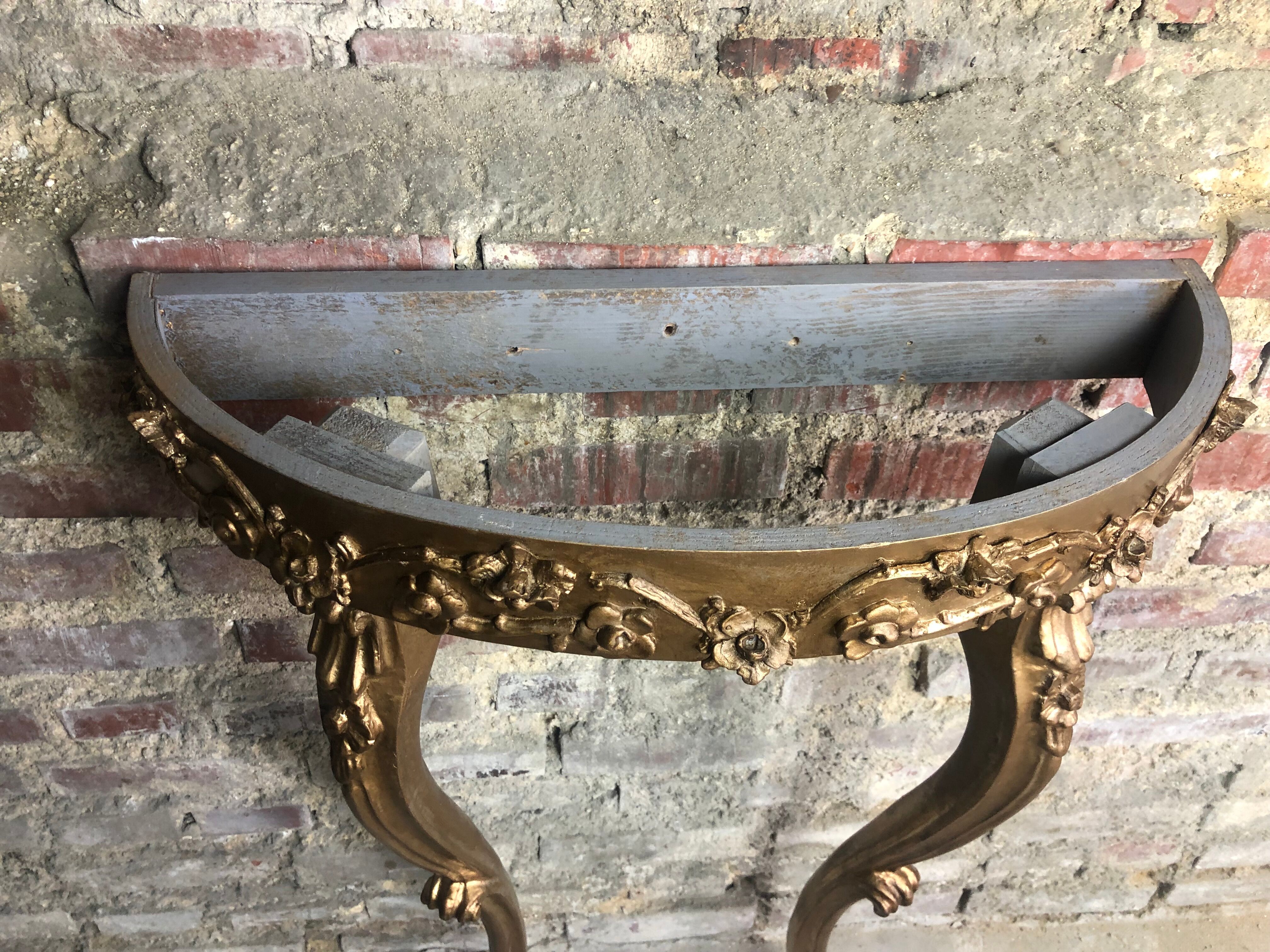 Louis XV style console in carved wood with marble top