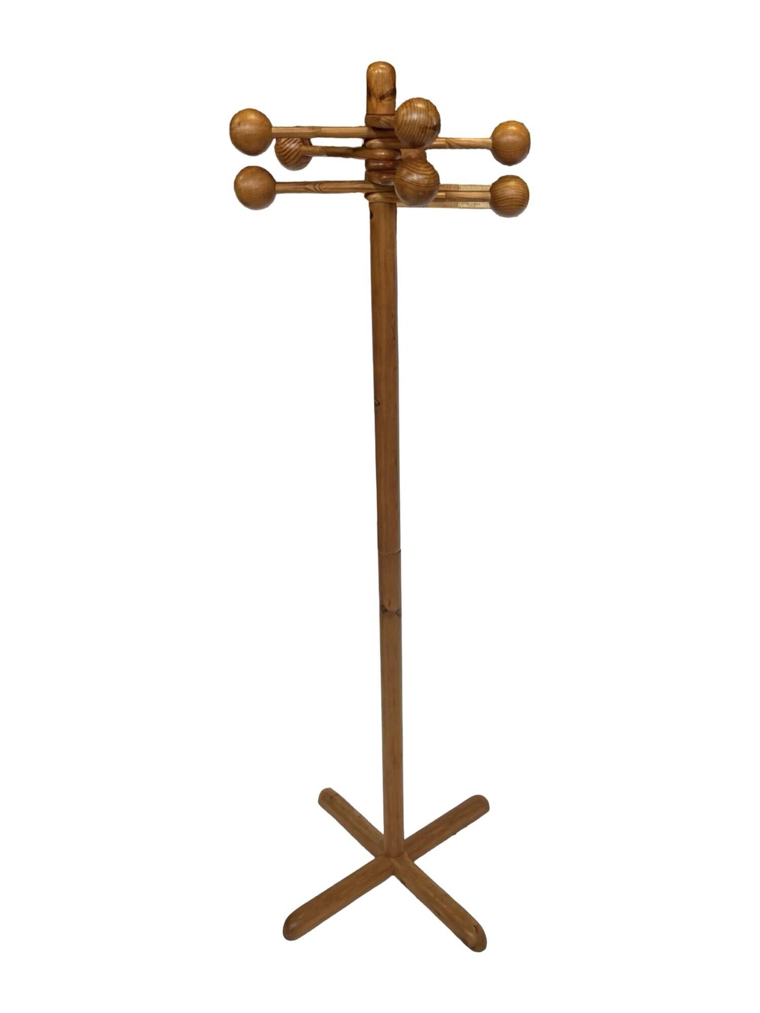 Vintage Pinewood Sputnik Freestanding Coat Rack, 1970s Design