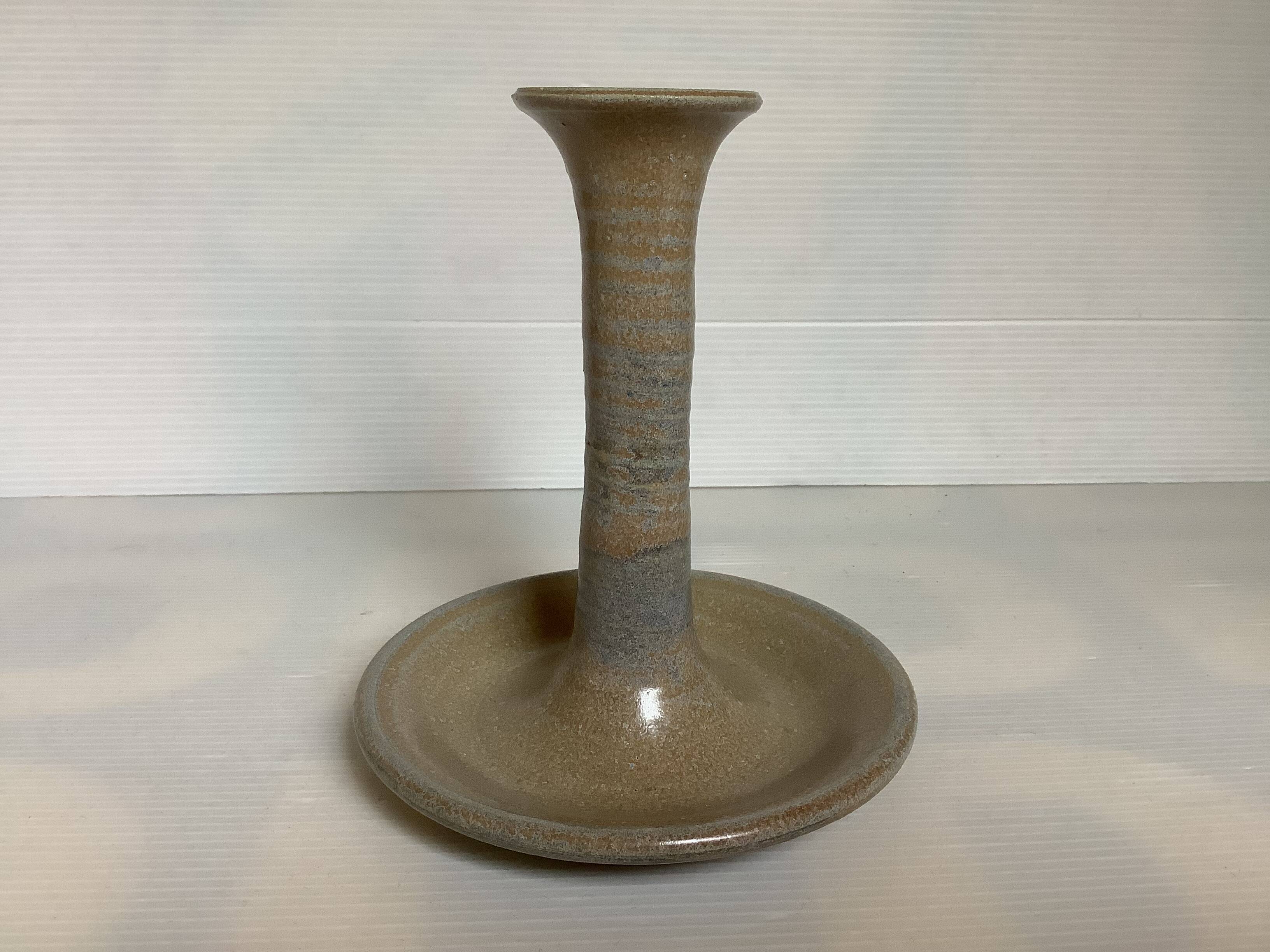Beige and blue ceramic candlestick