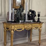 Louis XVI Console in Gilded Wood, Grey Ardennes Marble, 18th Century