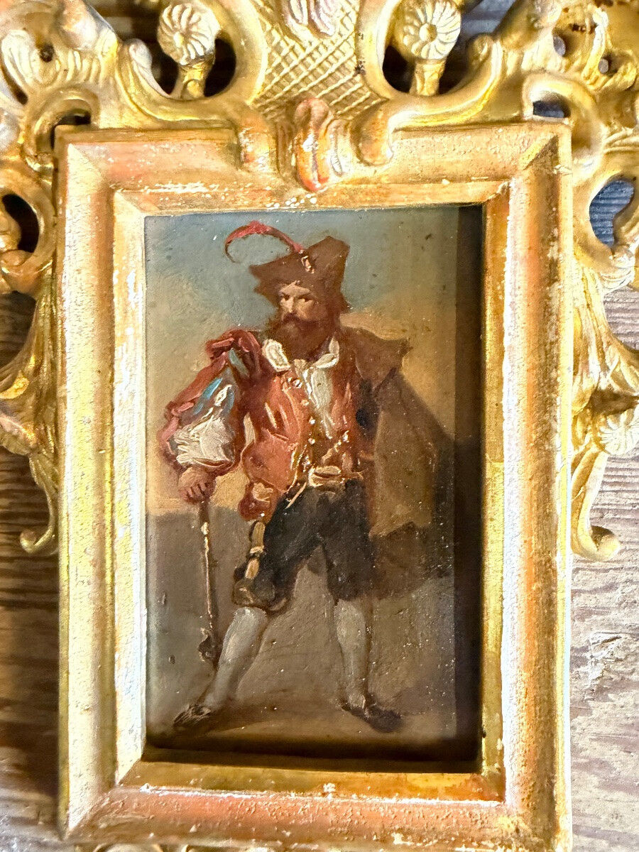 Pair of portraits of Italian bandits, oil on panels, gilded frames, circa 1880.