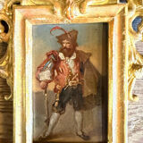 Pair of portraits of Italian bandits, oil on panels, gilded frames, circa 1880.