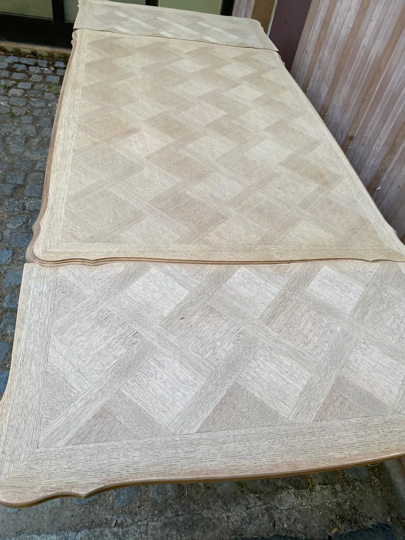 Louis XV dining table stripped in solid oak Versailles parquet 245cm