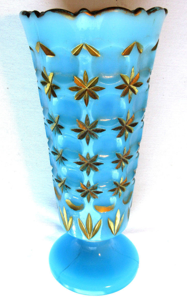 Church vase for offering to the Virgin, starry blue opaline Gold