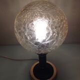 Structured amber glass globe lamp on black and brass base by Solken Leuchten/ 60s-70s