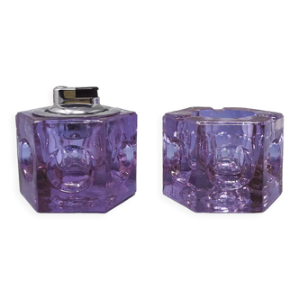 Set de fumeur violet des années 1970 par Antonio Imperatore en verre de Murano. Fabriqué en Italie