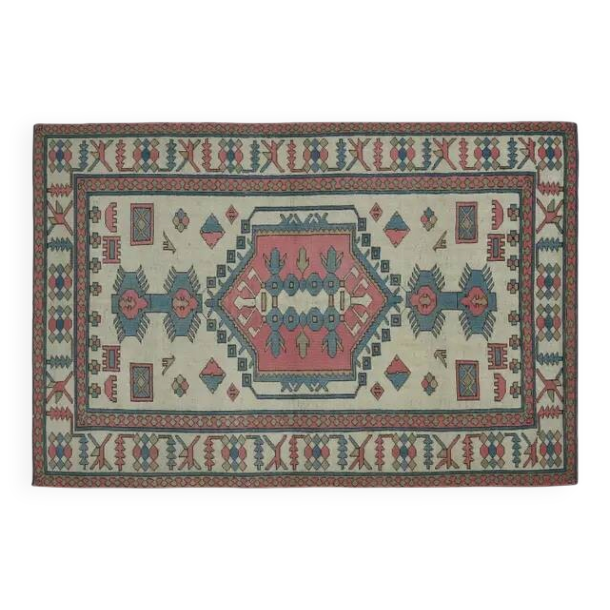 1970s Vintage Turkish Handmade Wool & Cotton Pink Area Rug 172x263