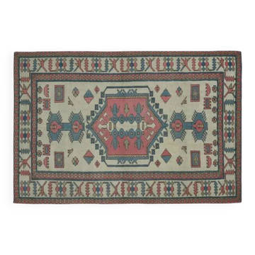 1970s Vintage Turkish Handmade Wool & Cotton Pink Area Rug 172x263