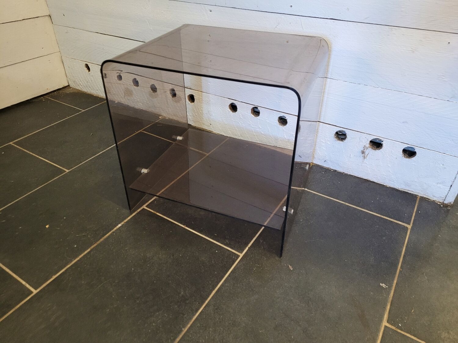 Smoked plexiglass side table from the 70s