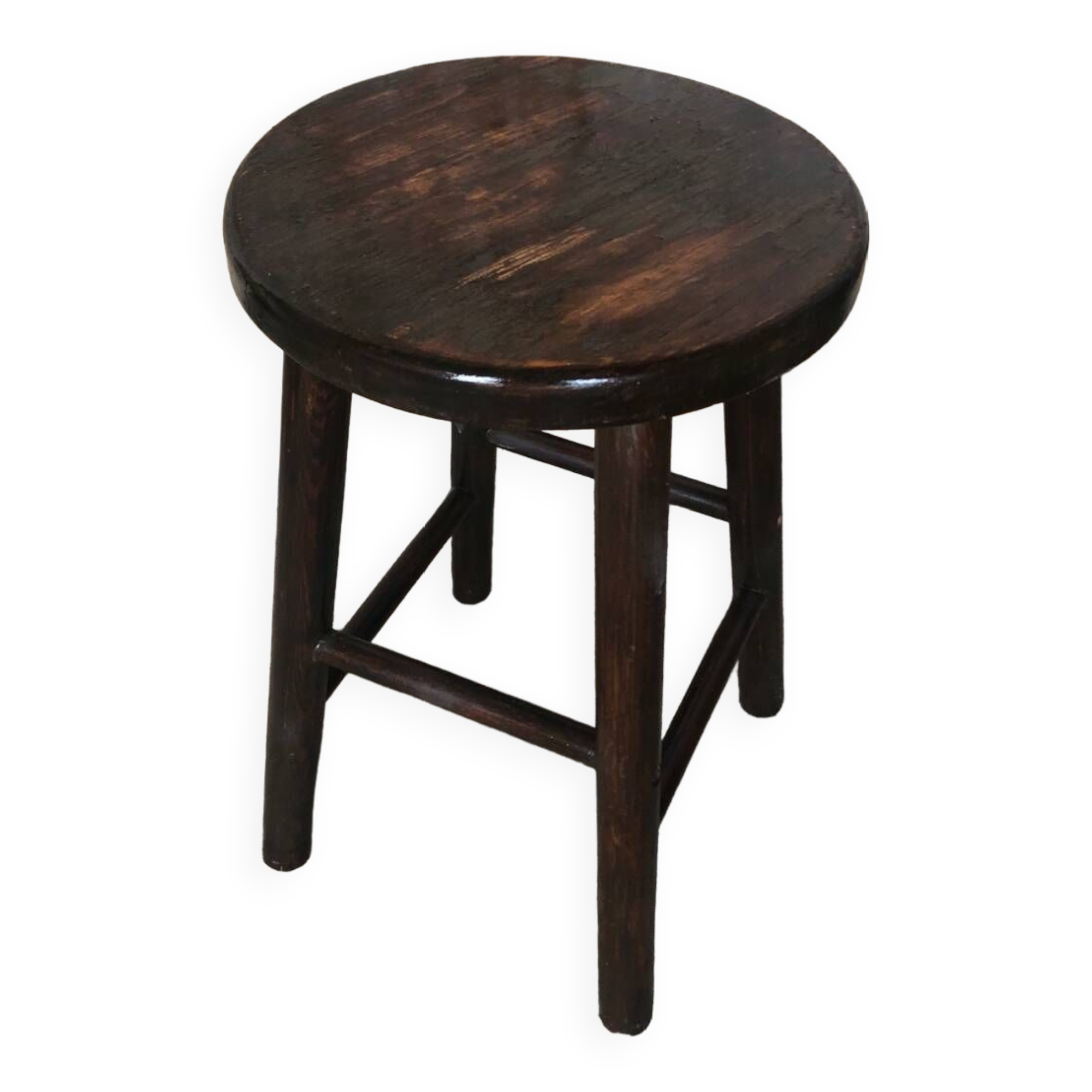 Vintage Turned Dark Wood Milking Stool #A631