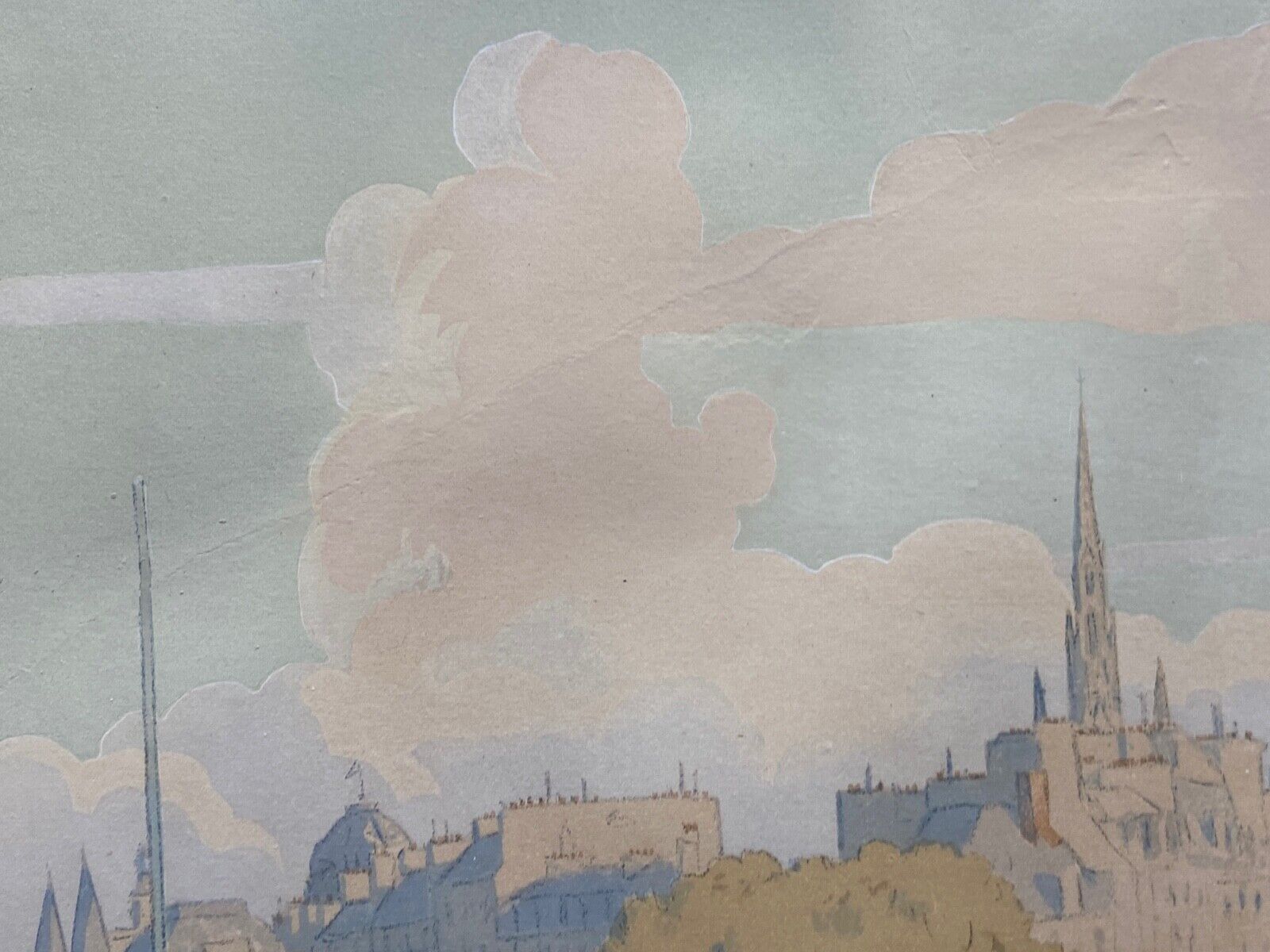 Lithograph Henri Riviere, l'institut et la cite serie paysages parisiens