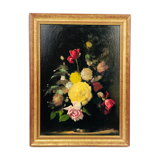 Oil on framed panel, "Bouquet of roses," 20th