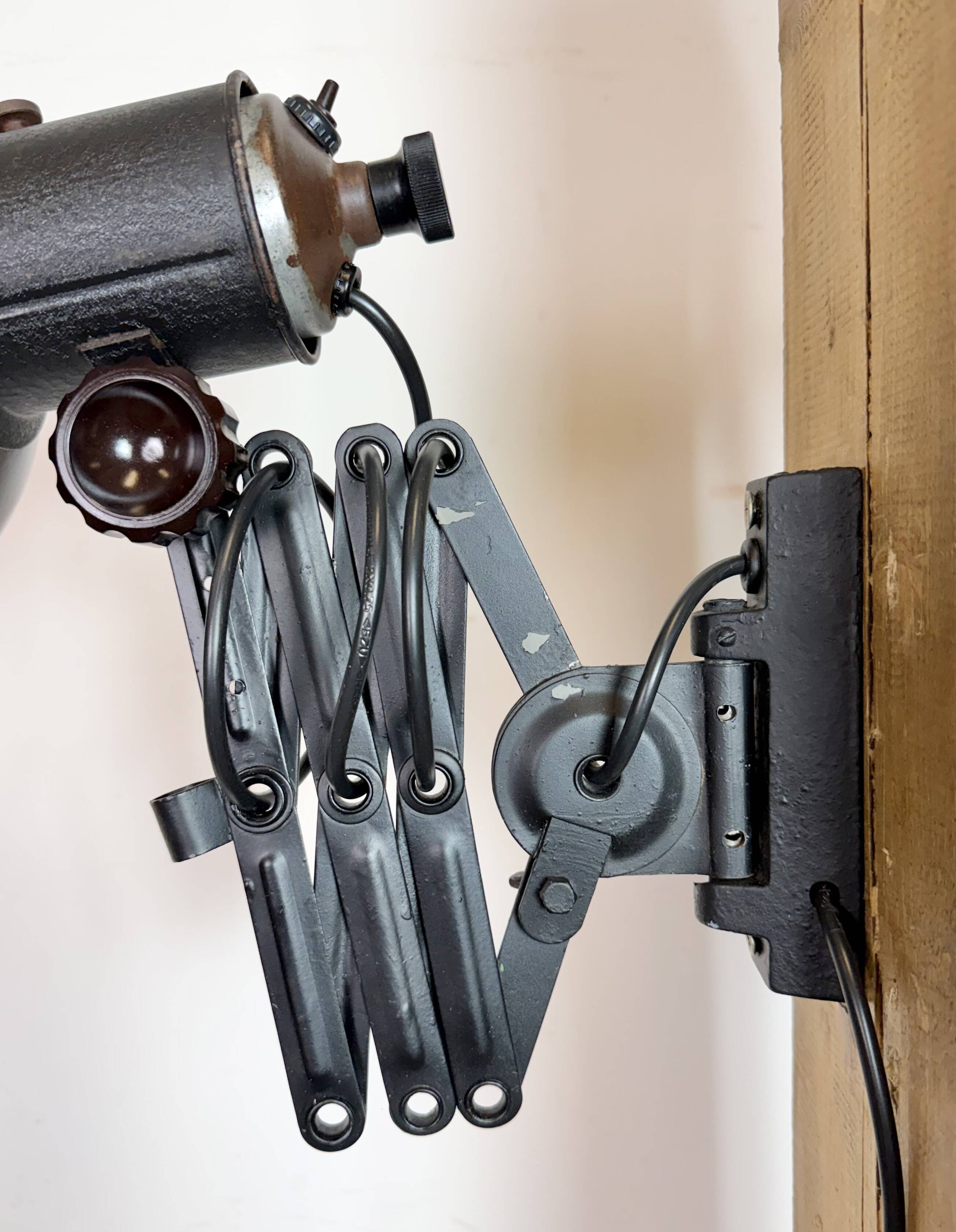 Industrial Black Enamel Scissor Wall Lamp, 1950s
