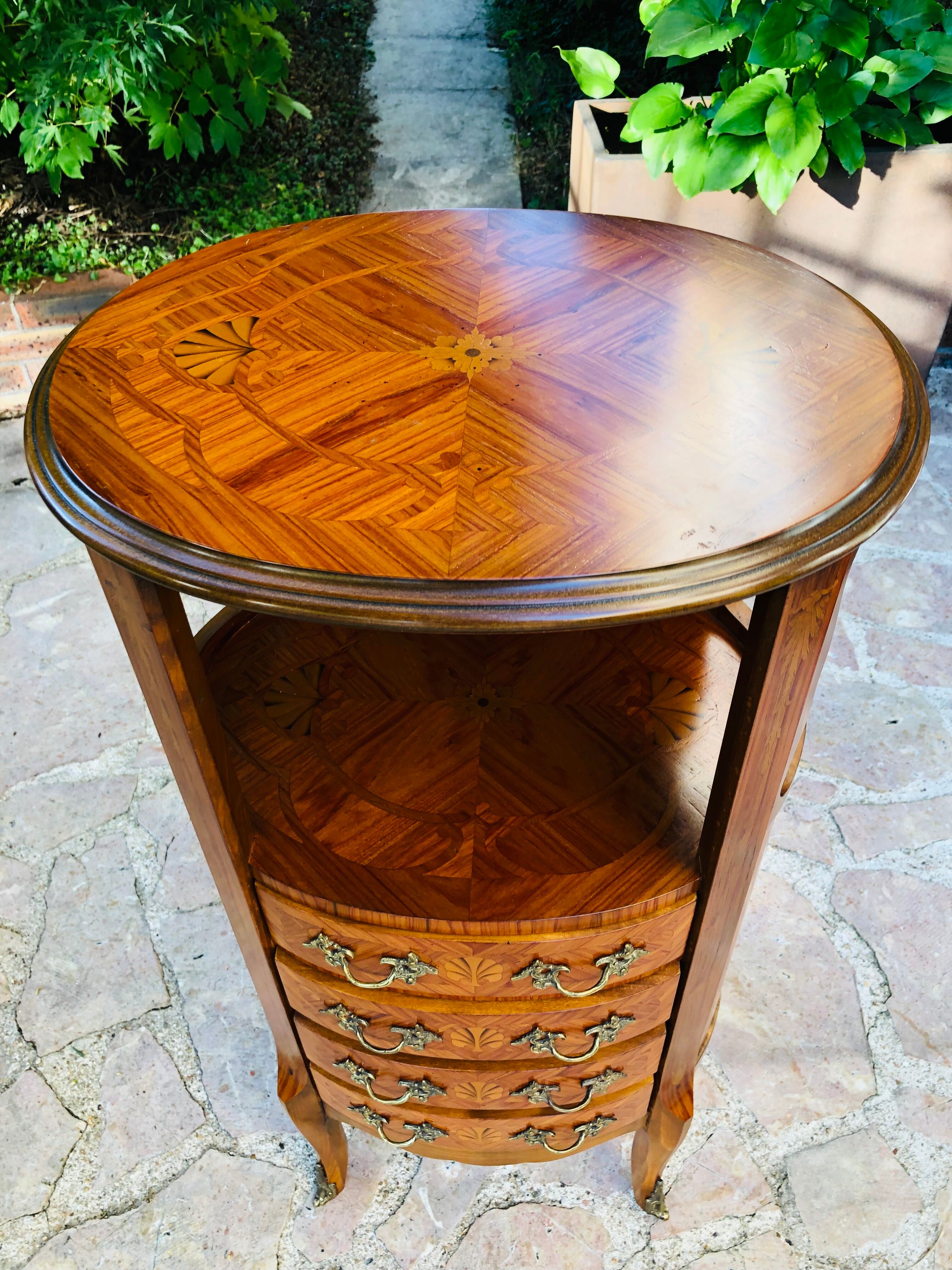 Bedside table in Louis XV style marquetry