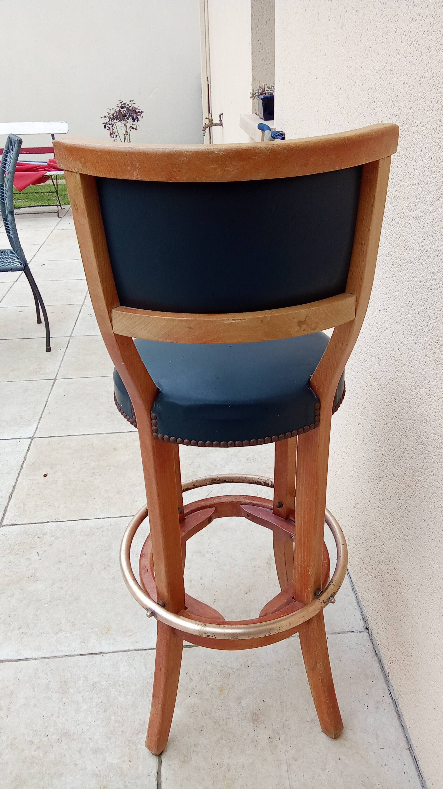 Vintage wood and antique brass bar stool