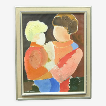 Peinture abstraite figurative suédoise, Hans Osswald (1919-1983),années 1960, huile sur toile