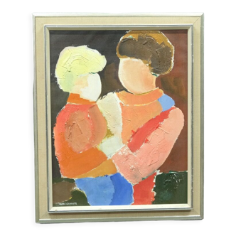 Peinture abstraite figurative suédoise, Hans Osswald (1919-1983),années 1960, huile sur toile