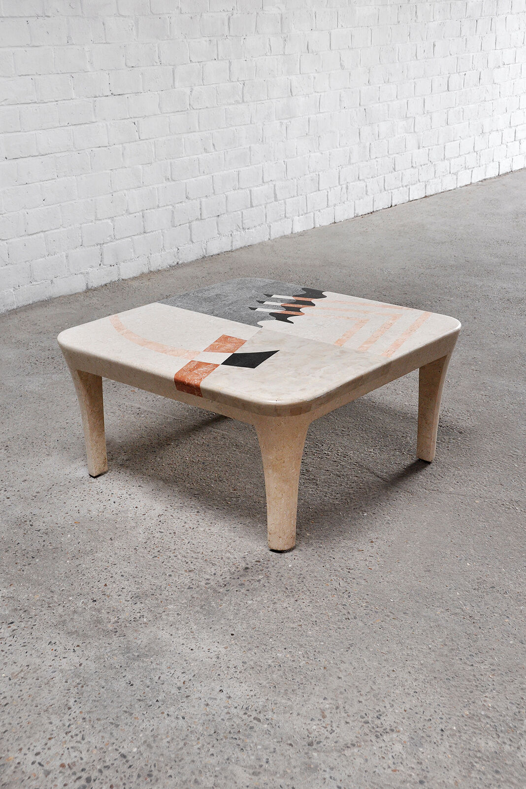 Vintage Geometric Tesselated Faux Stone Coffee Table, Italy 1980's