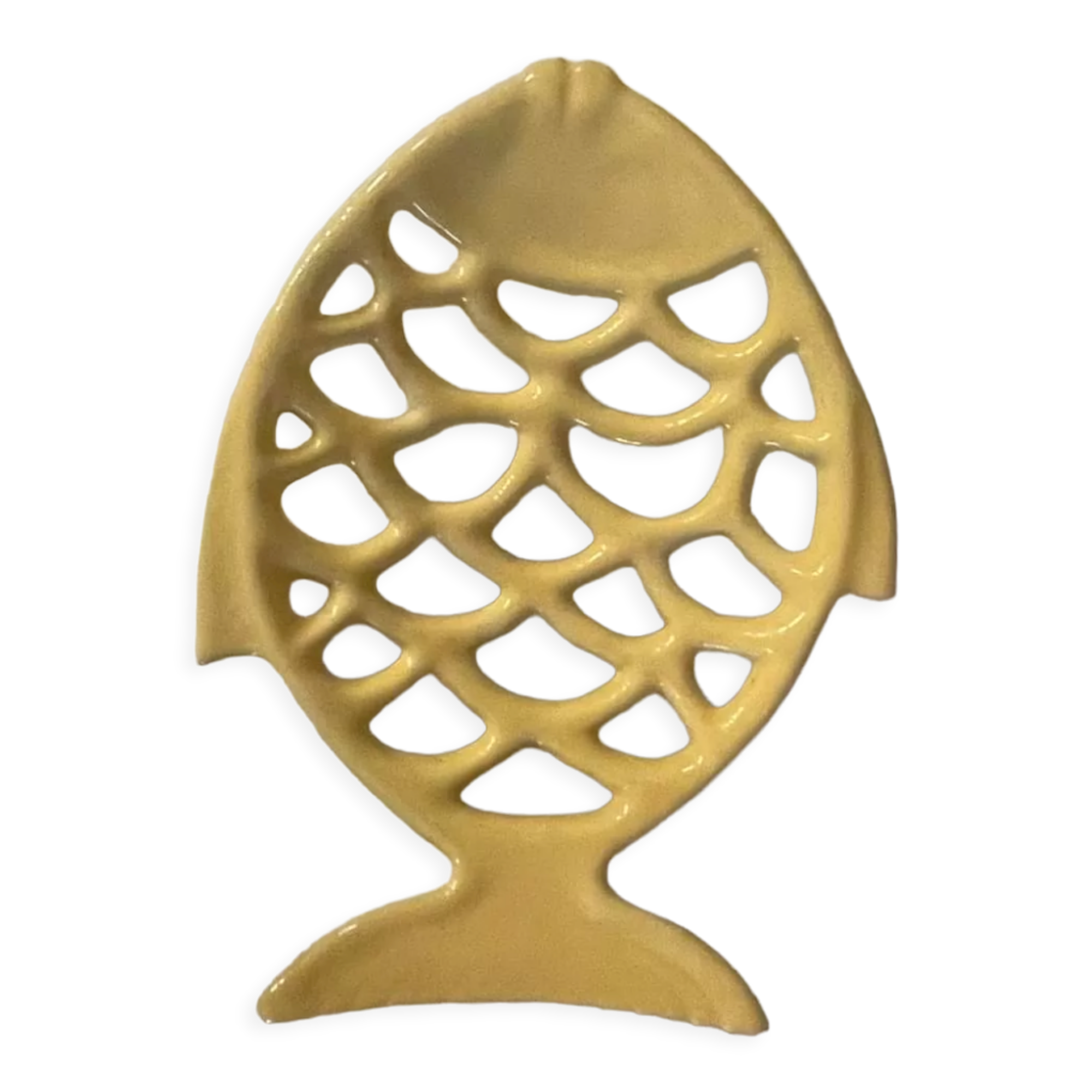 Vintage cast iron yellow fish soap holder