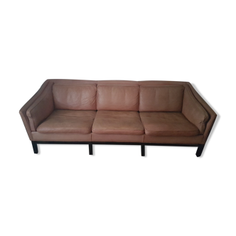 Leather sofa in light fawn scandinavian 60's 3 seats