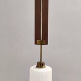 Vintage Glazed Opaline Glass, Teak and Brass Pendant, Italy