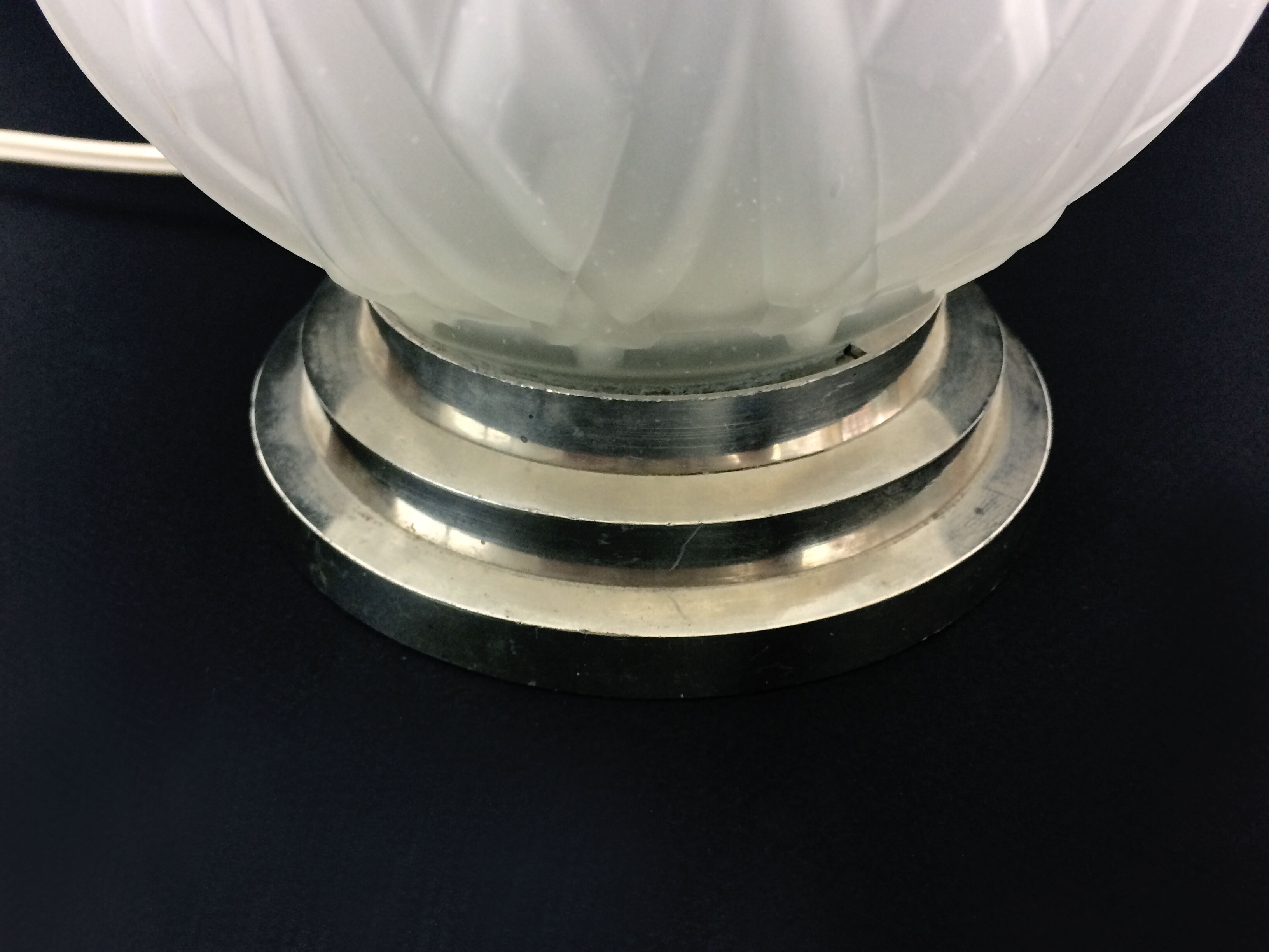 Chrome metal and Art Deco glass globe