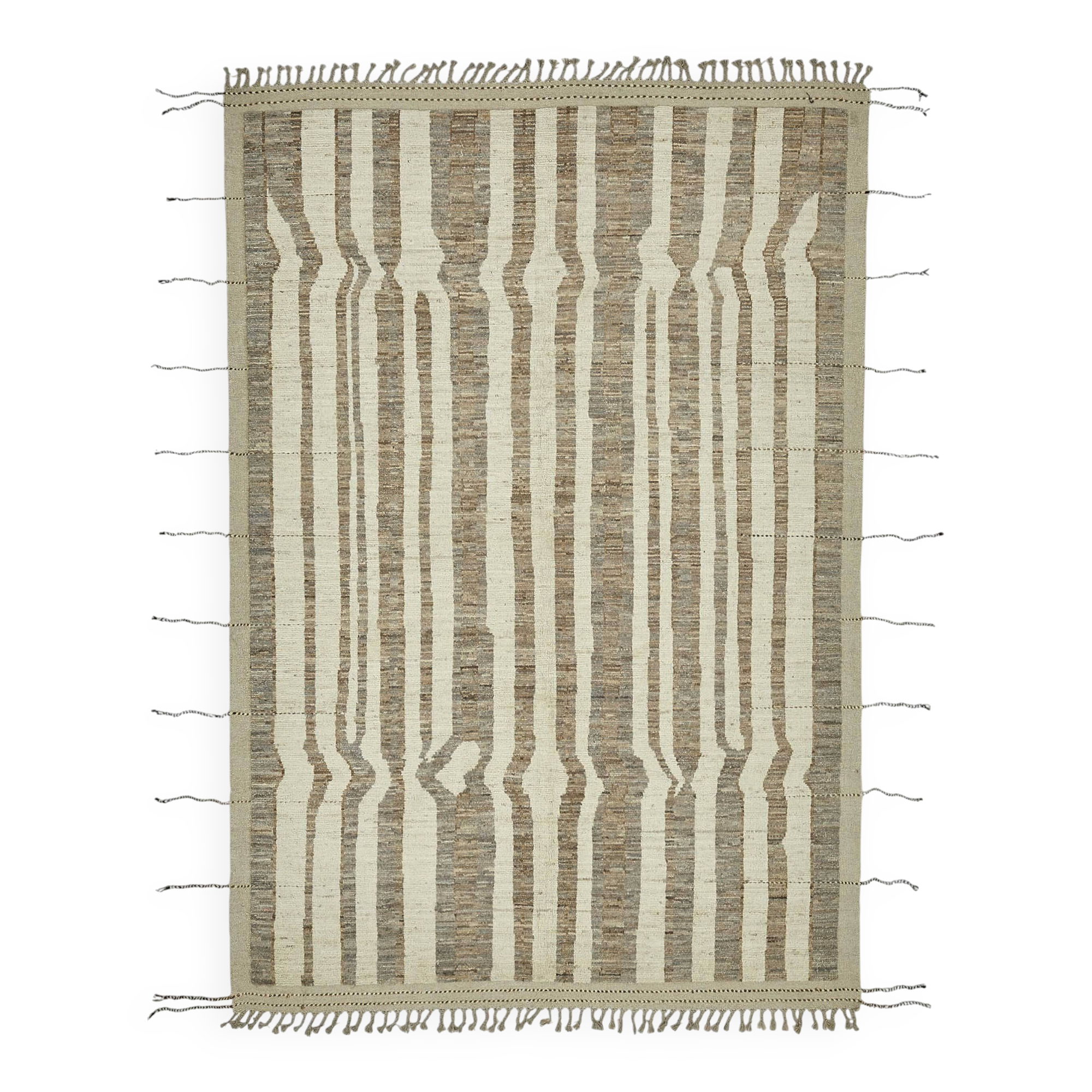 Hand-Knotted Tribal Unique 205 cm x 302 cm Beige Wool Carpet