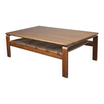 Vintage Brutalist coffee table made of wenge wood, crafted in the 1970s