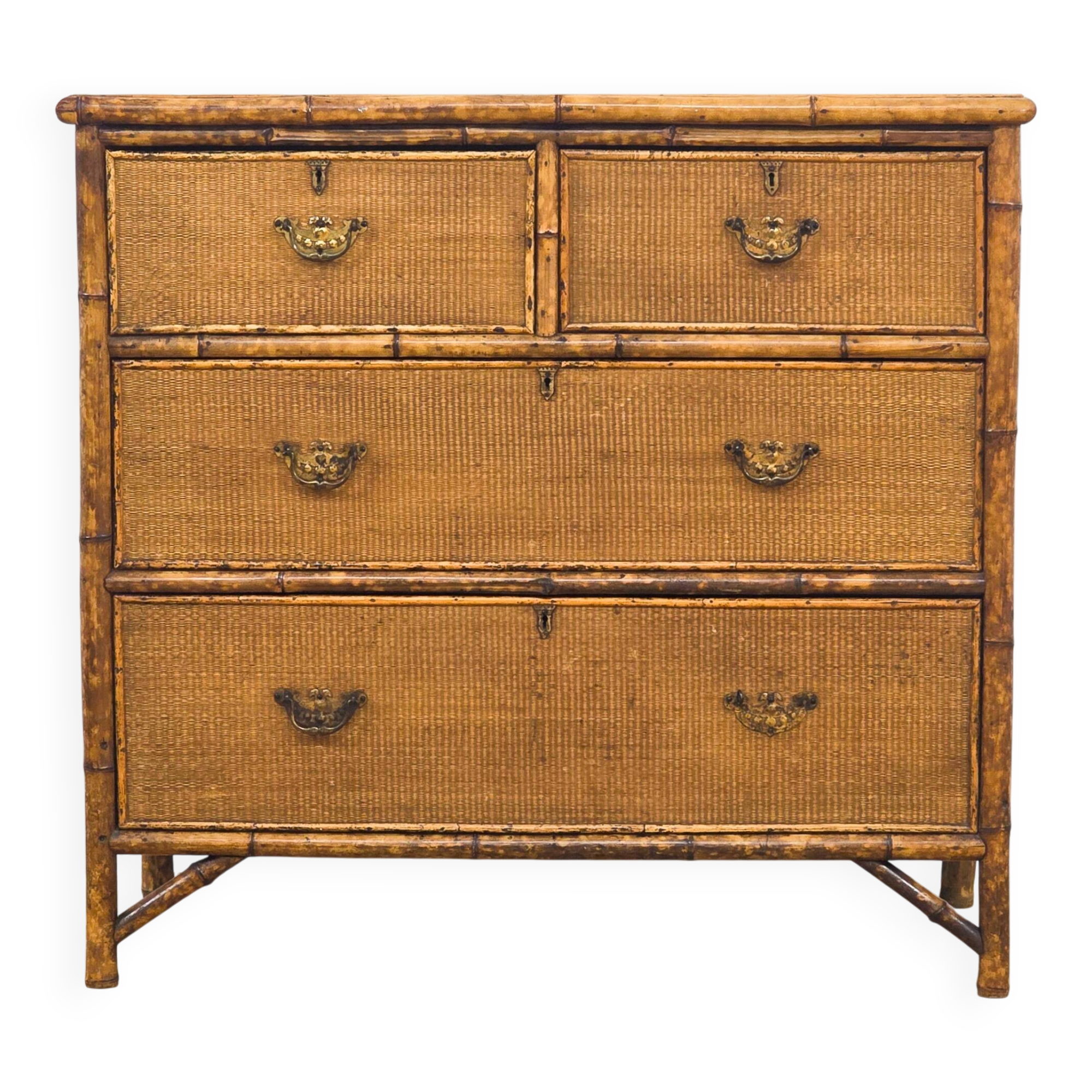 Antique bamboo and woven rattan commode – late 19th century