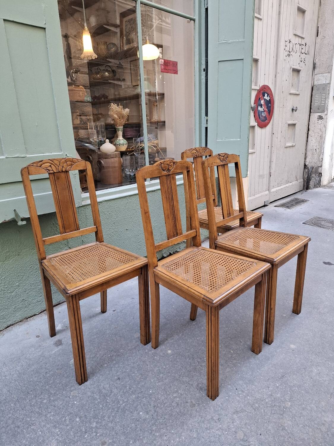 4 chaises cannées art deco