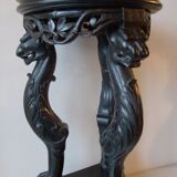 Sellette guéridon Napoléon III en bois noirci tête et pattes de lion 68 cm