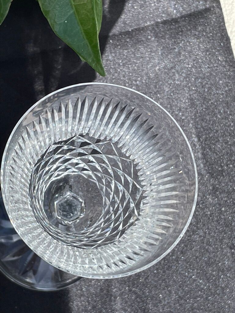 6 old carved crystal wine glasses