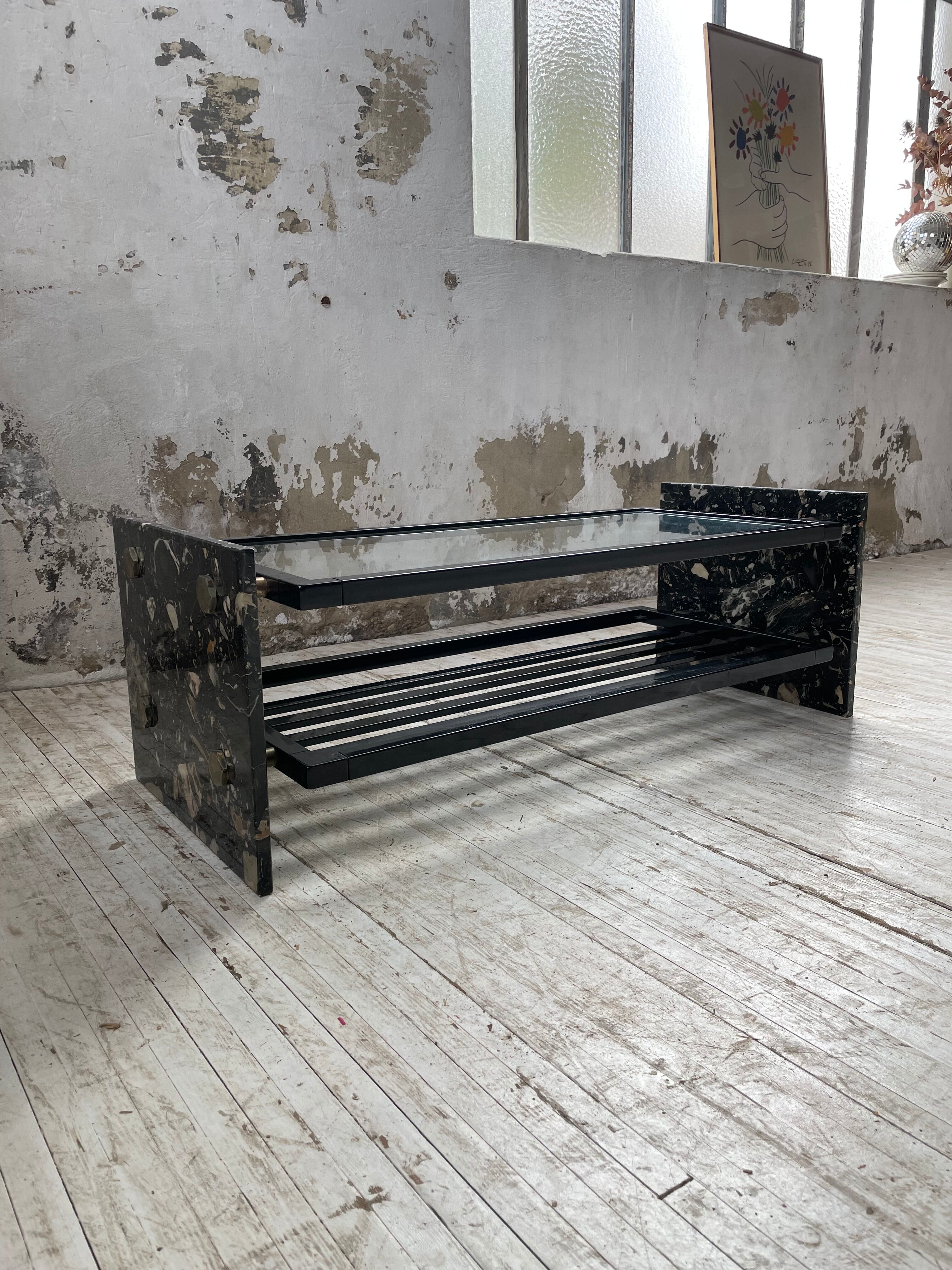 Coffee table year 80 Italian marble and glass