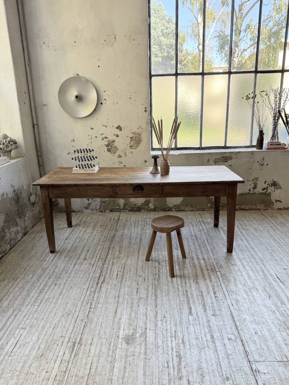 Pine and oak + walnut farmhouse table 1950