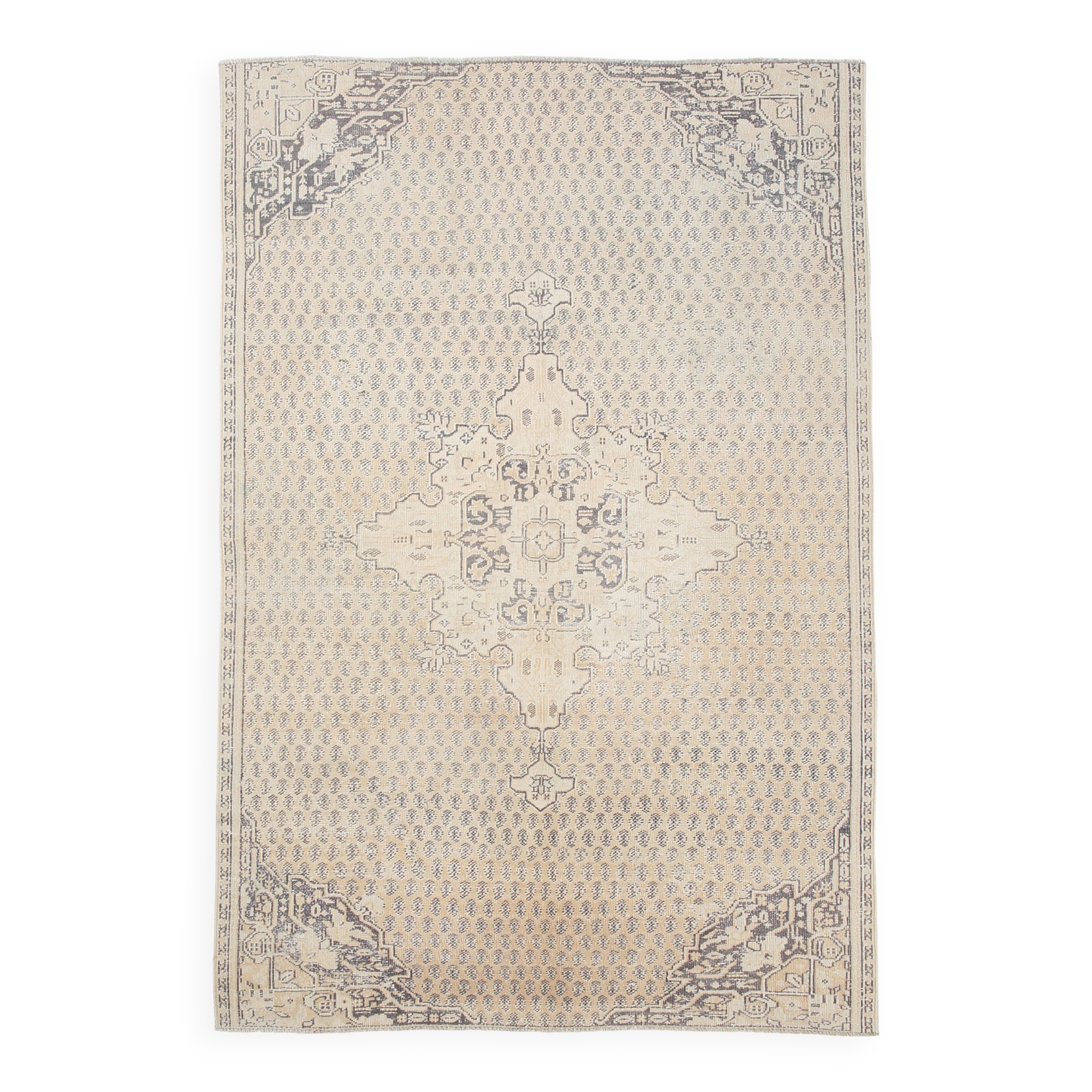 6x8 Vintage Cream & Black Oriental Persian Rug, 176x259Cm