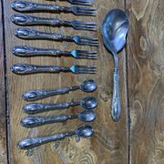 Dessert cutlery service consisting of 11 pieces hallmark 800 worked old and collector