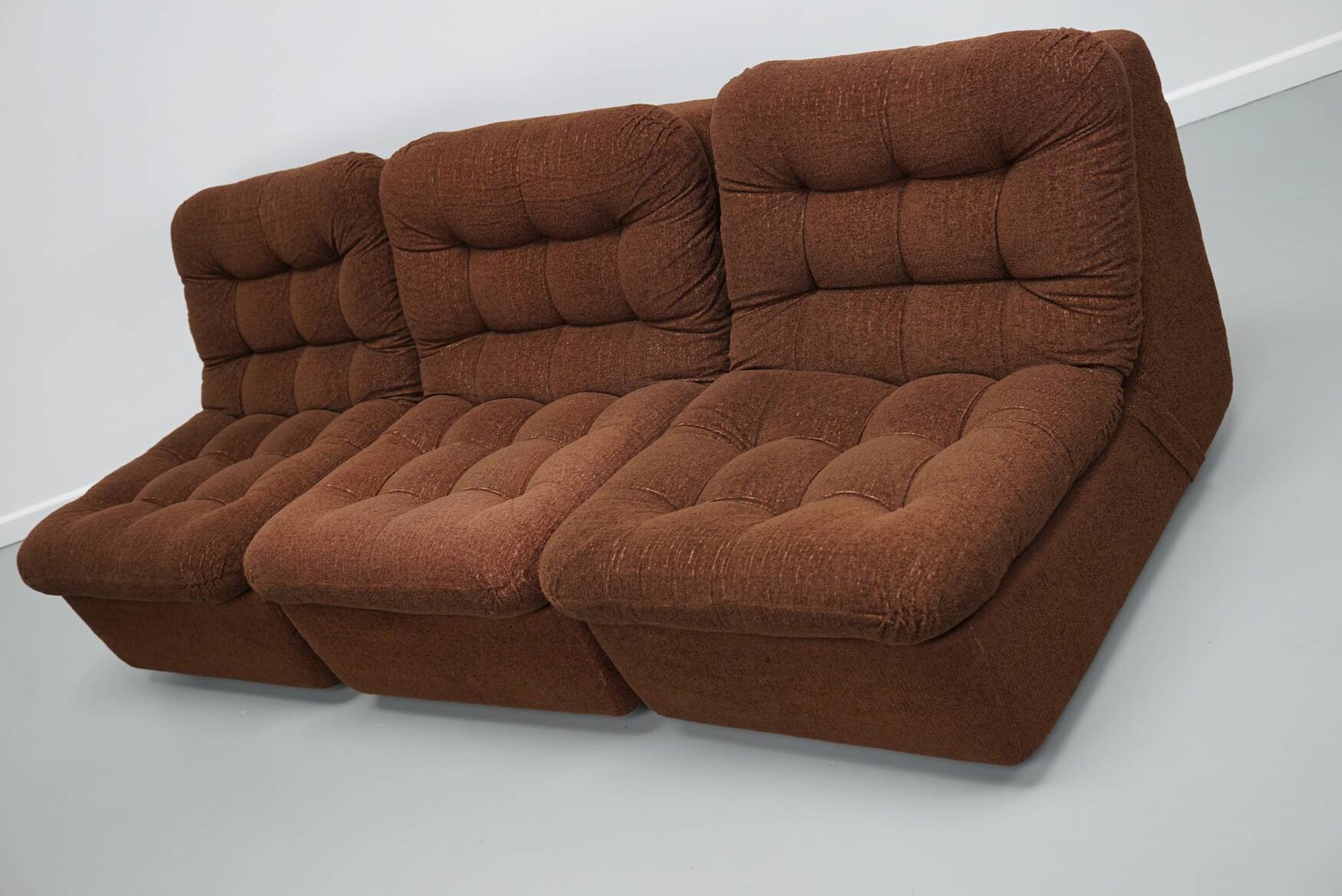 Vintage German brown boucle modular 3-seater sofa, 1970s.