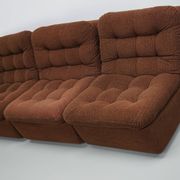 Vintage German brown boucle modular 3-seater sofa, 1970s.
