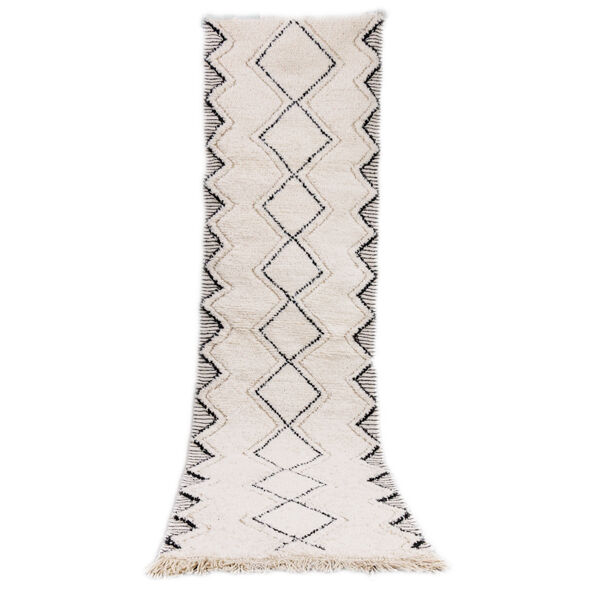 Tapis couloir berbère losange blanc et noir 80x290 cm