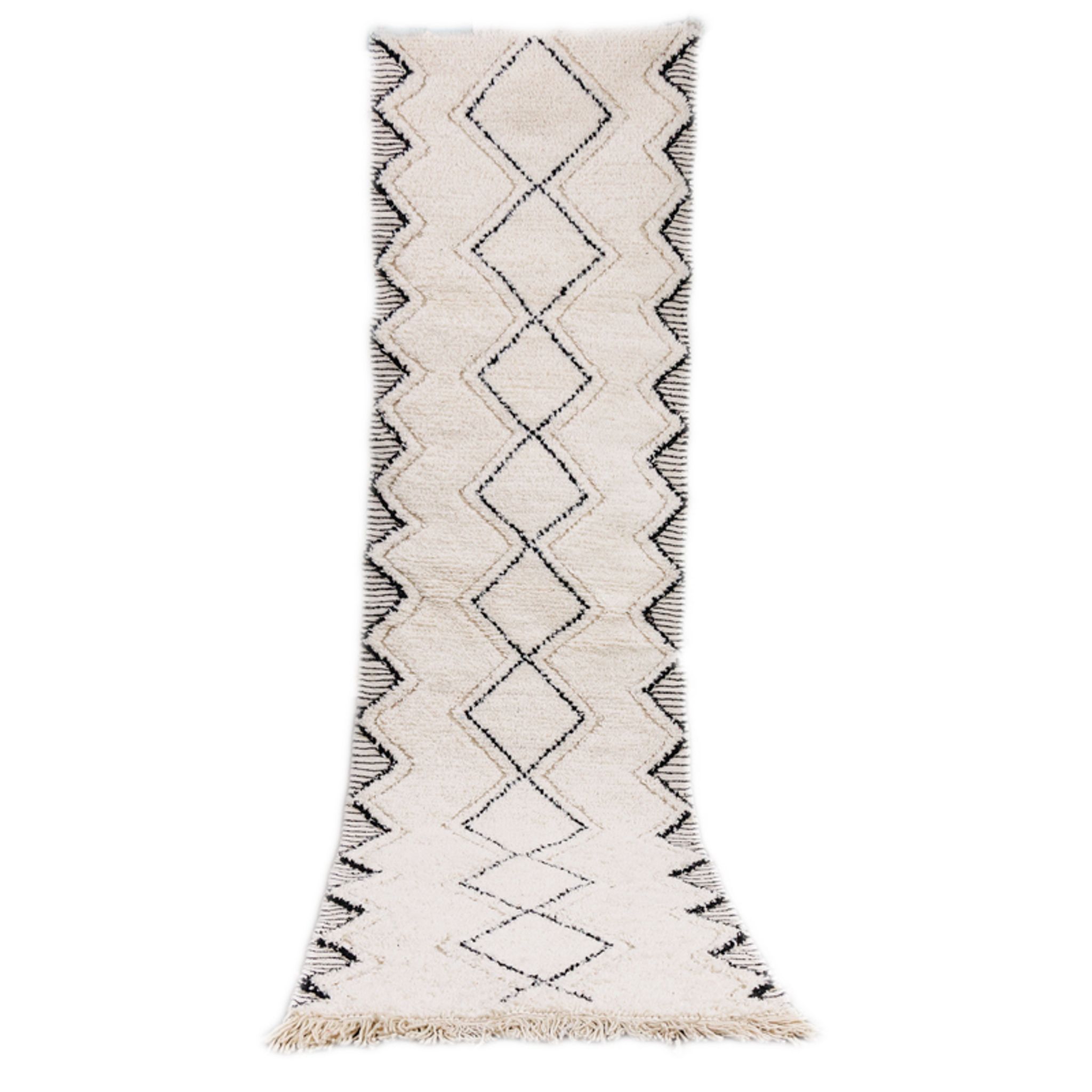 Berber runner rug diamond white and black 80x290 cm