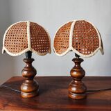 Pair of vintage rattan lamps