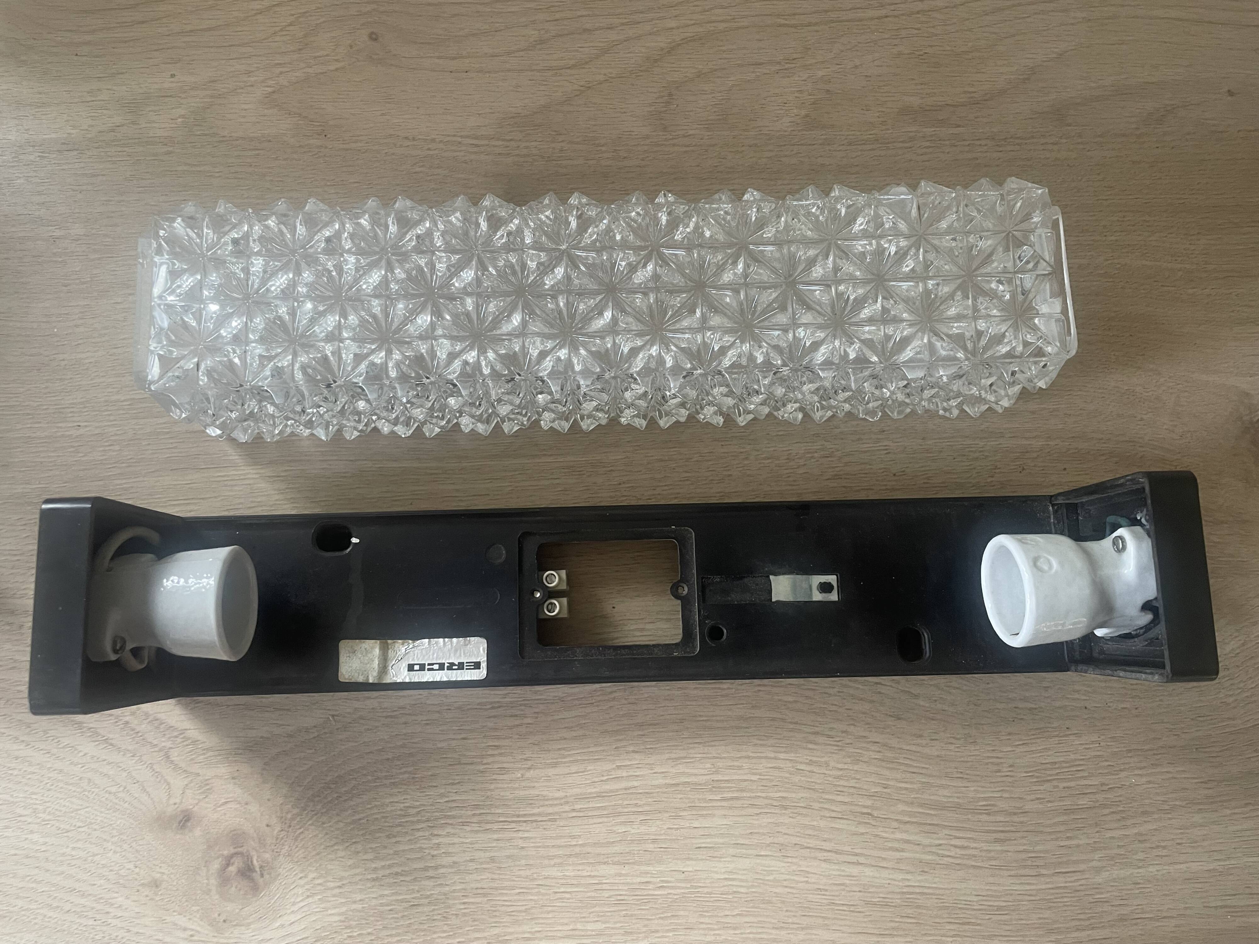 Vintage Erco glass and Bakelite wall light