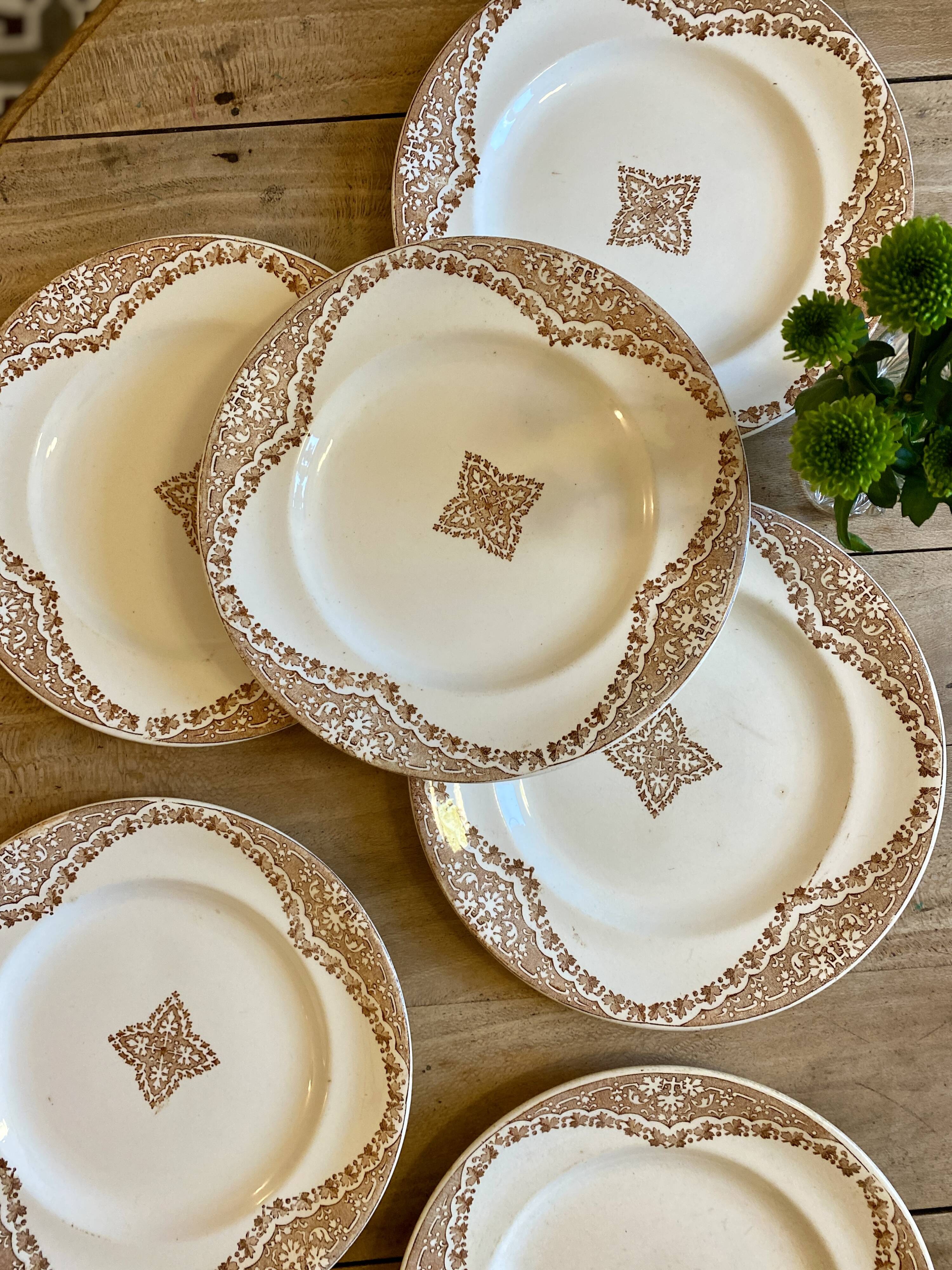 Set of 6 vintage flat ironstone plates, Andalous model from Longwy