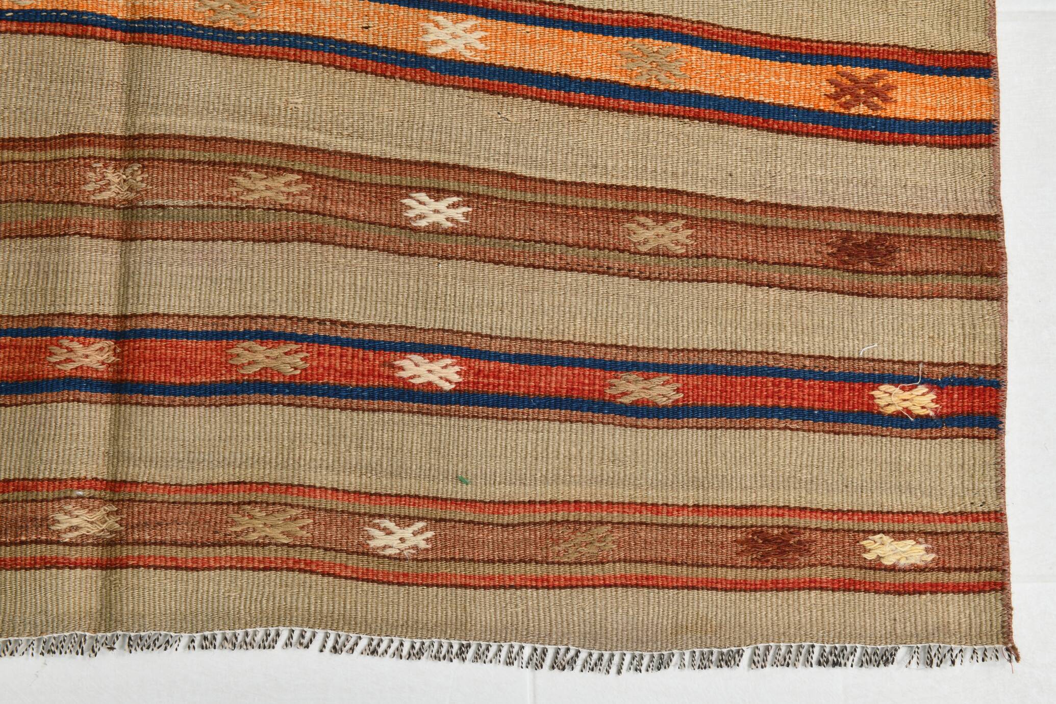 Beige & Orange Striped Wool Kilim Rug, 120x146 Cm