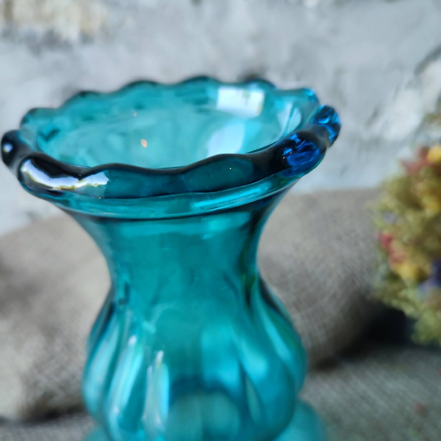 Vintage turquoise blue glass vase