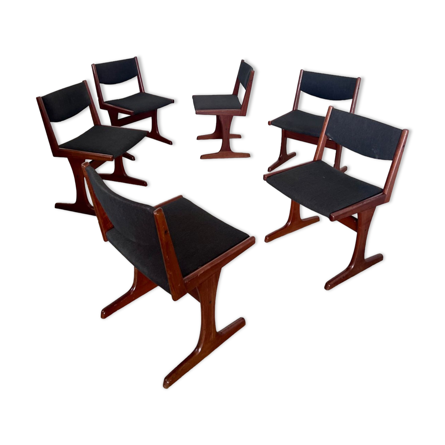 Set of 6 old Scandinavian chairs from the 60s, vintage teak